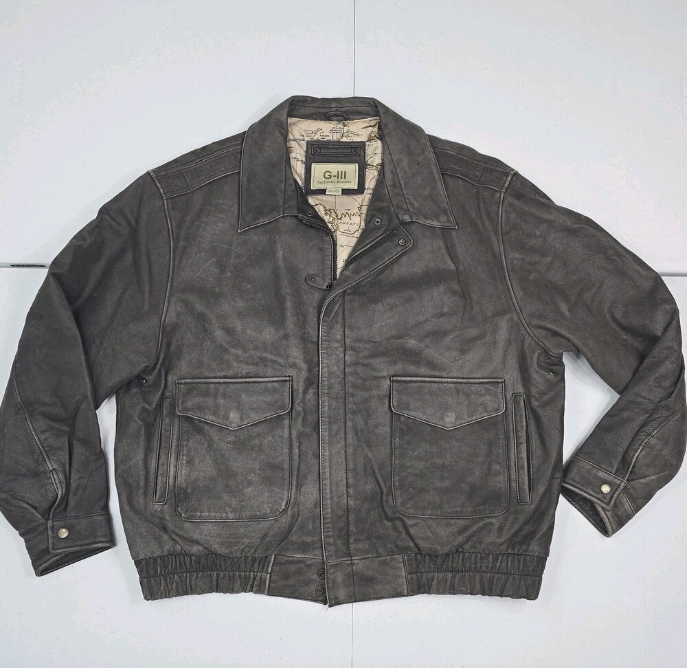 Vintage G-III Global Identity Leather Men XXL G-3 Bomber Flight Jacket Map Lined